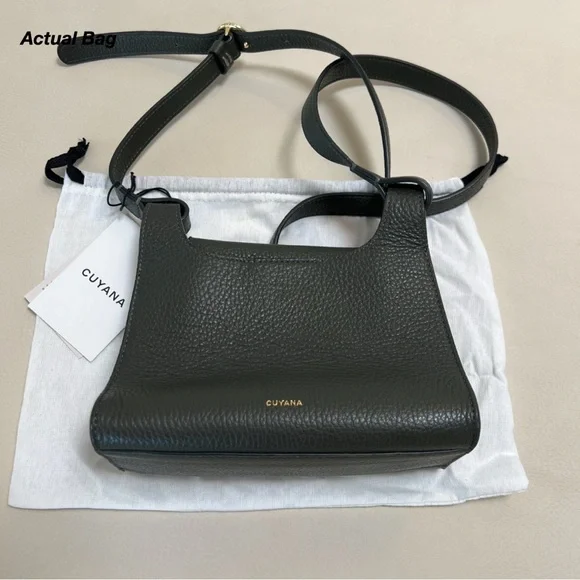 NWT: CUYANA MINI DOUBLE LOOP BAG IN DARK OLIVE PEBBLED LEATHER (O/S) - Picture 8 of 16